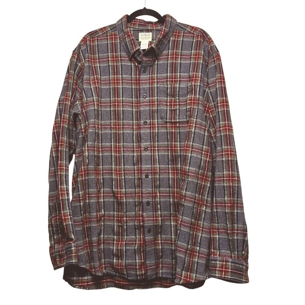 LL Bean Mens XXL Tall Flannel Shirt Plaid Grey Red Traditional Fit 228066